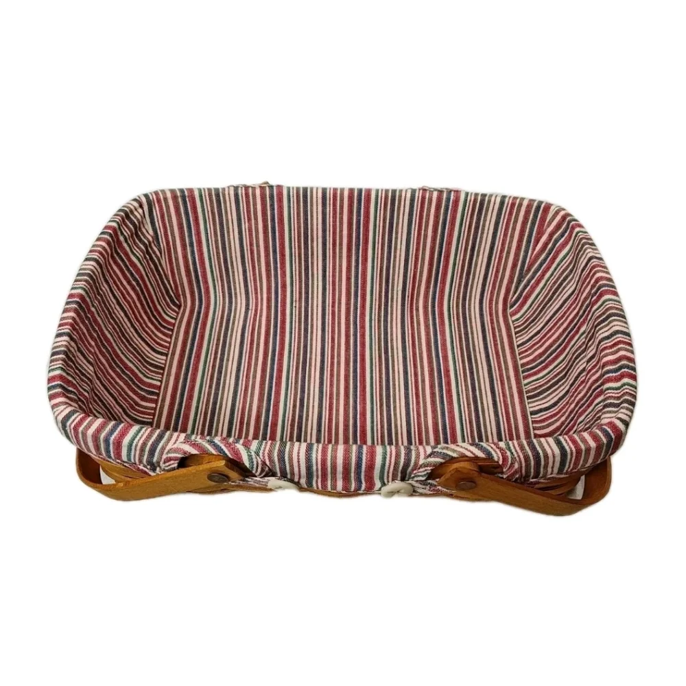 Vtg 90s Longaberger Med Gathering Basket Double Handle Nautical Striped Liner